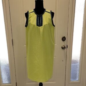 J. Crew Bright Patterned Sleeveless Dress with Blue & Black Trim